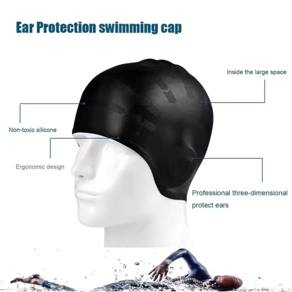 Swimlow - Silicone Swim Cap with Ear Protection