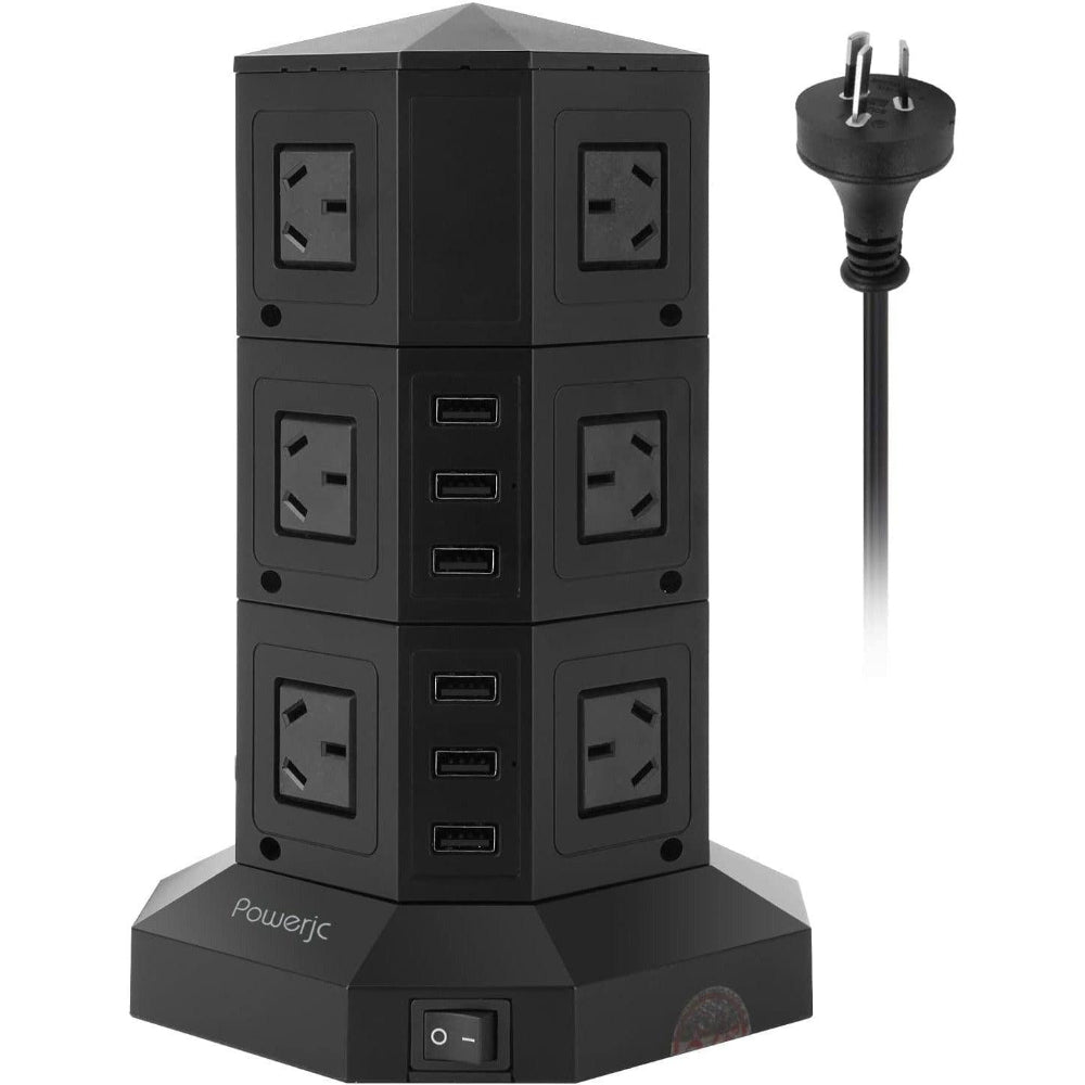 VoltNest Tower - Vertikale Steckdosenleiste mit 12 Steckdosen und 6 USB-Anschlüssen