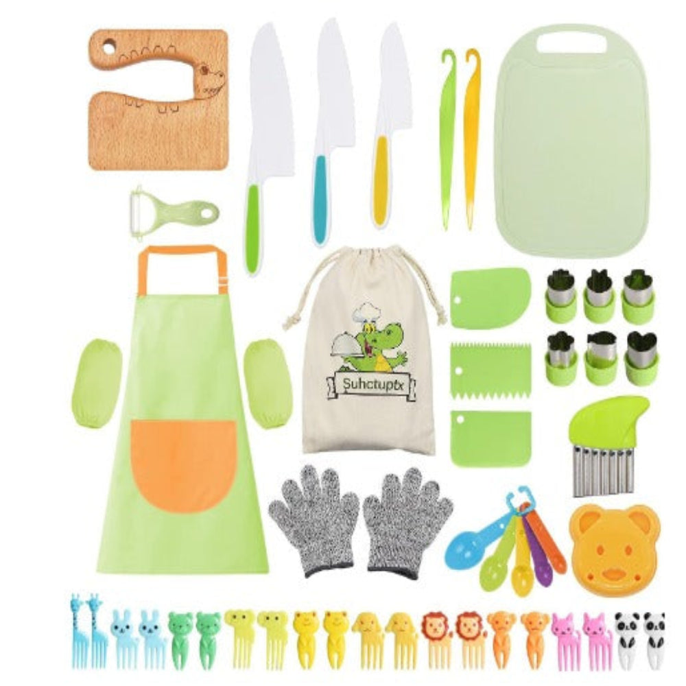 MiniChef Kids Kitchen Playset – Realistic Wooden Cooking Utensils and Food for Creative Role Play 11
