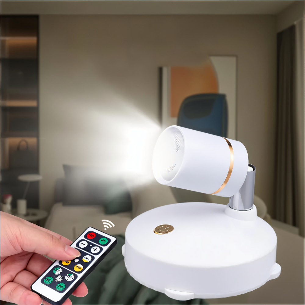 Battery-Powered Rotatable LED Spotlight with Remote Control – Adjustable Lighting for Art Displays 1