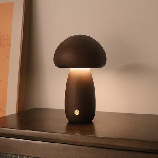 Wireless LED Mushroom Table Lamp – Unique Wooden Design for Cozy Ambiance 1