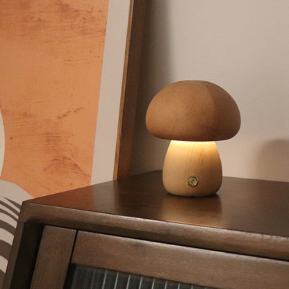 Wireless LED Mushroom Table Lamp – Unique Wooden Design for Cozy Ambiance 7