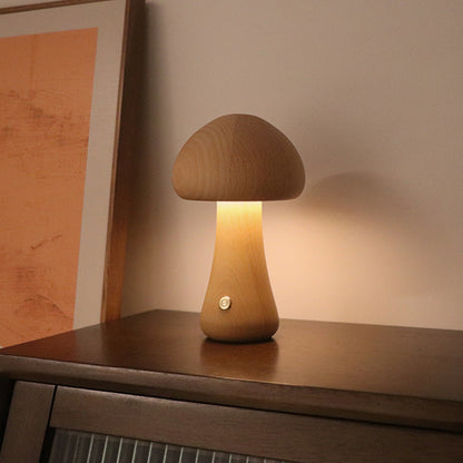 Wireless LED Mushroom Table Lamp – Unique Wooden Design for Cozy Ambiance 3