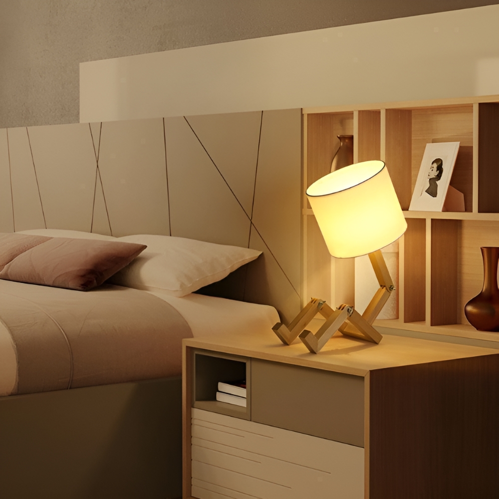 Creative Wooden Robot Desk Lamp with Adjustable Brightness and Book Holder 2