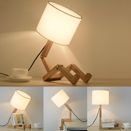 Creative Wooden Robot Desk Lamp with Adjustable Brightness and Book Holder 8
