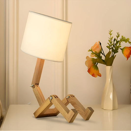 Creative Wooden Robot Desk Lamp with Adjustable Brightness and Book Holder 1