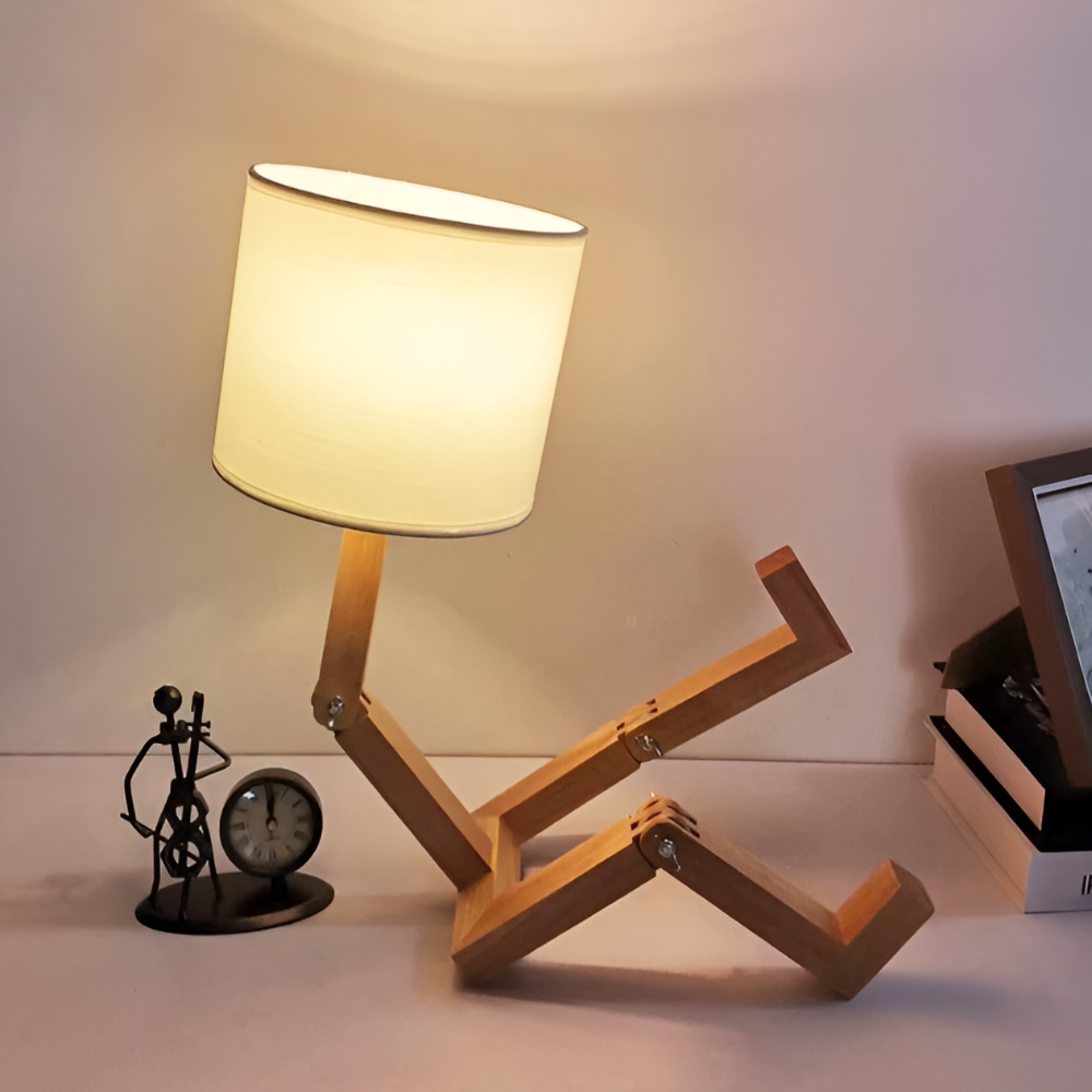 Creative Wooden Robot Desk Lamp with Adjustable Brightness and Book Holder 7