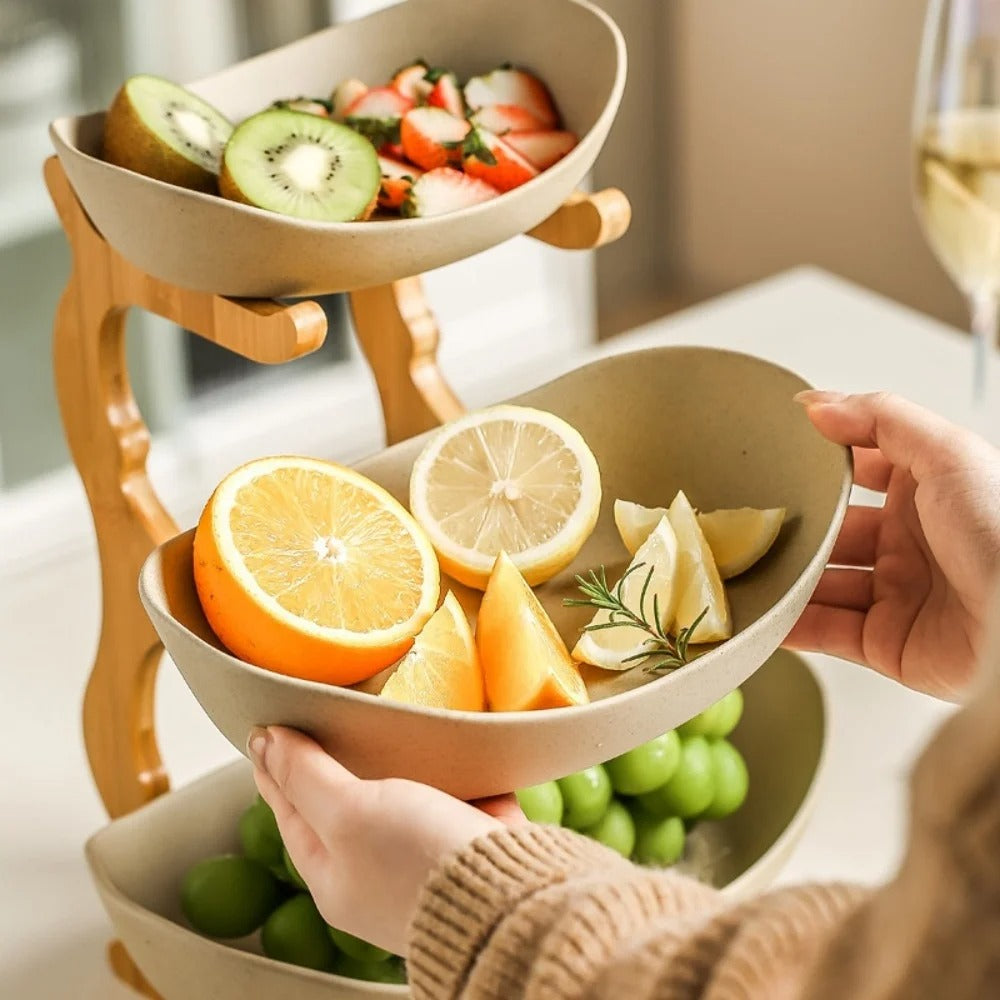 Modern Bamboo Fruit Basket with Removable Trays – 2 or 3 Tier Design for Kitchen Organization 17