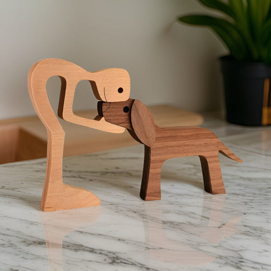 Handcrafted Wooden Sculpture Art of Man and Dog – Symbol of Love and Loyalty, Unique Wooden Statue for Home Décor 1