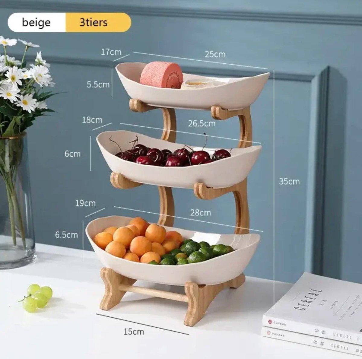 Modern Bamboo Fruit Basket with Removable Trays – 2 or 3 Tier Design for Kitchen Organization 18