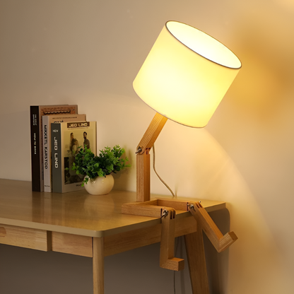 Creative Wooden Robot Desk Lamp with Adjustable Brightness and Book Holder 4