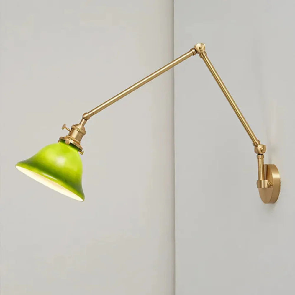Vintage Green Glass Lampshade with Adjustable Arm and Brass Accents 9