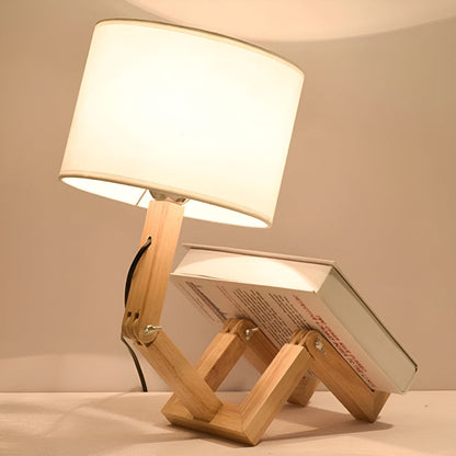 Creative Wooden Robot Desk Lamp with Adjustable Brightness and Book Holder 3