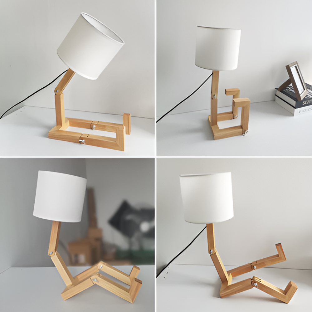 Creative Wooden Robot Desk Lamp with Adjustable Brightness and Book Holder 9