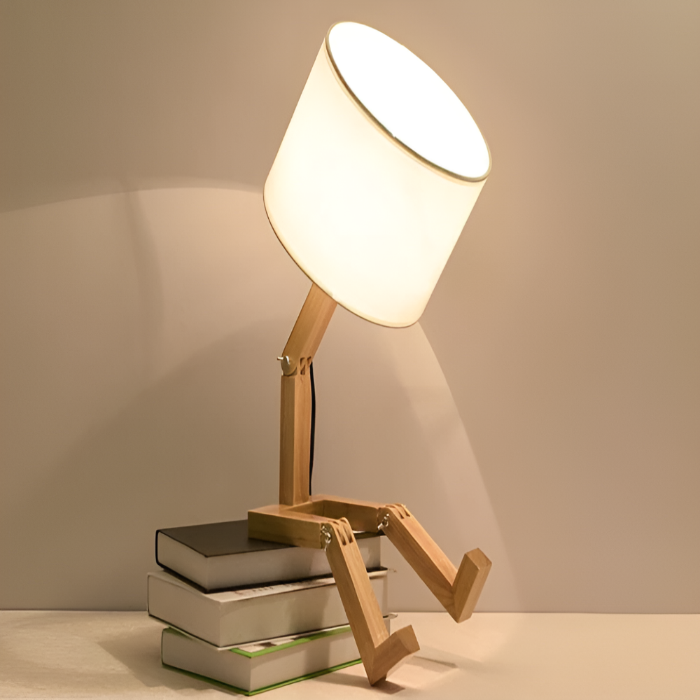 Creative Wooden Robot Desk Lamp with Adjustable Brightness and Book Holder 6