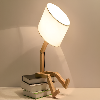 Creative Wooden Robot Desk Lamp with Adjustable Brightness and Book Holder 6