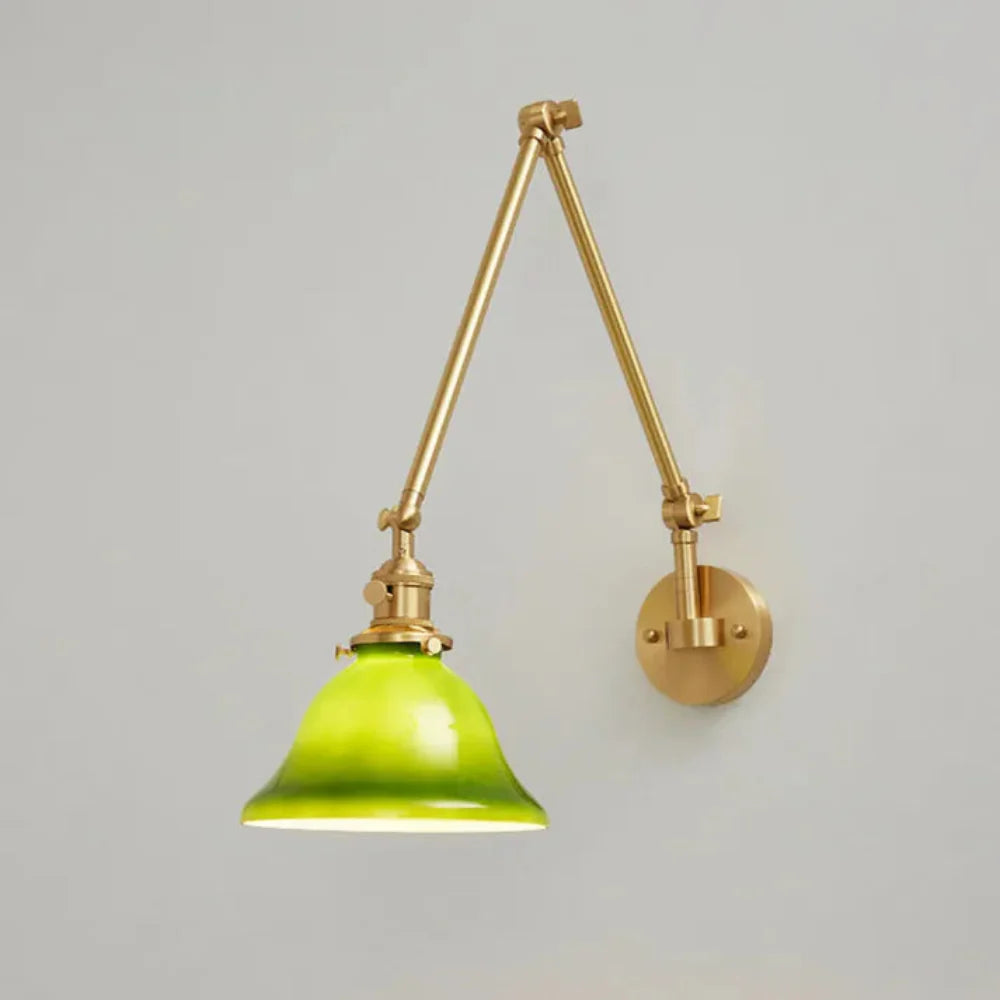 Vintage Green Glass Lampshade with Adjustable Arm and Brass Accents 10