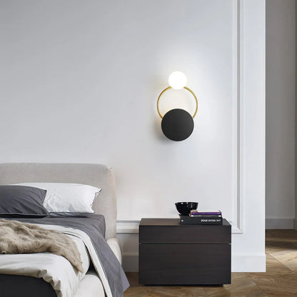 Round LED Wall Light Sconce – Minimalist Design for Bedroom and Living Room in Black or Gold – Soft Warm White Glow 1