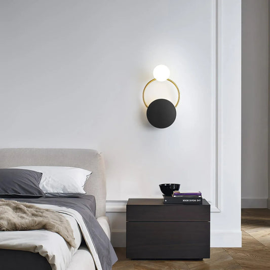 Round LED Wall Light Sconce – Minimalist Design for Bedroom and Living Room in Black or Gold – Soft Warm White Glow 1