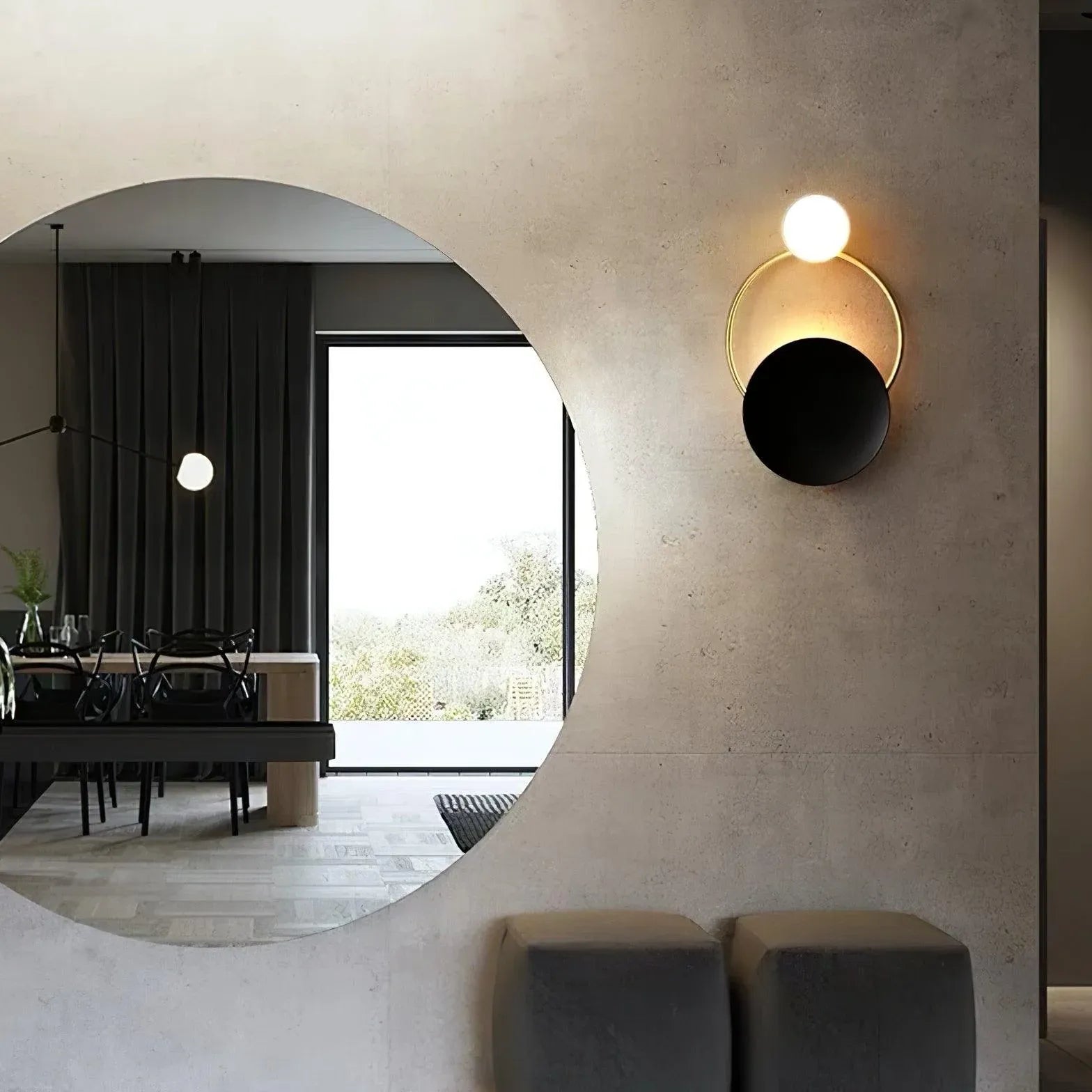 Round LED Wall Light Sconce – Minimalist Design for Bedroom and Living Room in Black or Gold – Soft Warm White Glow 3